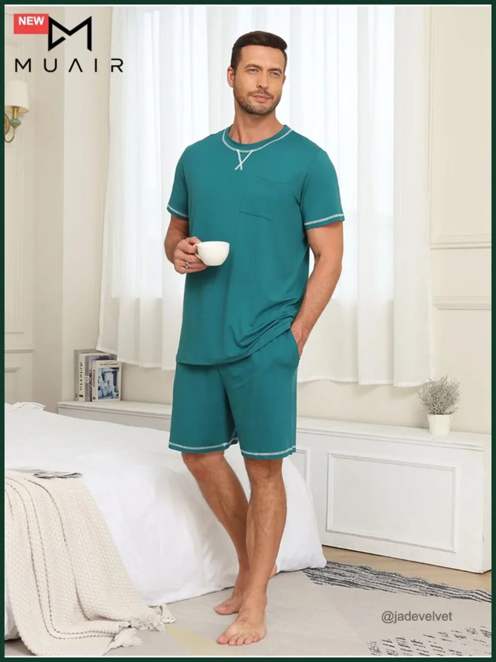 Men's 2 Piece Pajama Set with Pockets Short Sleeve Loungewear
